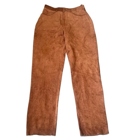Lew Magram Pants - vtg 90's Lew Magram Orange Brown High Rise Suede Pants‎ Size 10 Western Boho